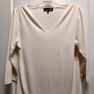 LAURA PETITES Cream V-Neckline 3/4 Sleeves Stretch Knit Top  - Size TG/XL